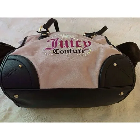 Juicy Couture DREAMY JUICY TOTE Pink Dusty Blush Chocolate W/Coin Purse Velour